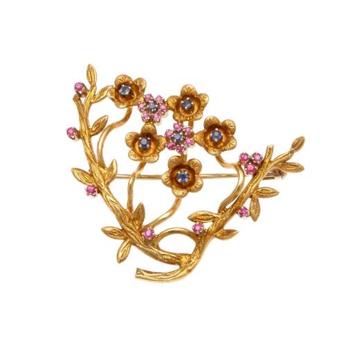 18ct Retro Ruby and Sapphire Bouquet Brooch