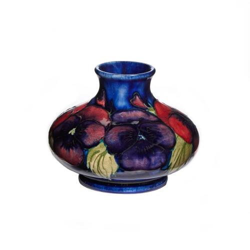 William Moorcroft, Small Pansy Squat Vase, C.1925