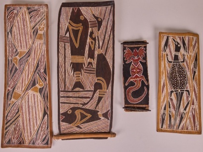 A Collection of Four Bark Paintings by Gurala Marawili, Australia