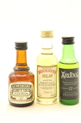 (1) Bowmore 12, Bruichladdich 10 & Ardbeg 17 Year Old Single Malt Scotch Whisky Miniatures, 3 Bottles Sold as One Lot