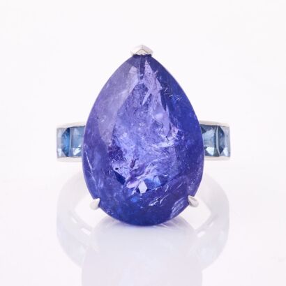 14ct White Gold, 18.18ct Tanzanite / 1.21ct Sapphire Cocktail Ring