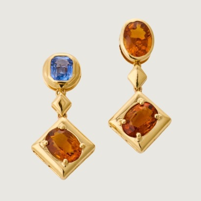18ct Yellow Gold, Sapphire / Citrine Earrings