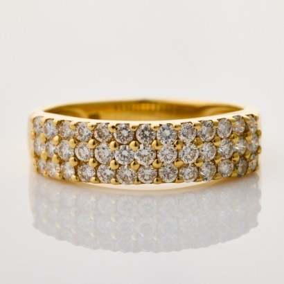18ct Yellow Gold, .75ct Three Row Diamond Ring - Near new