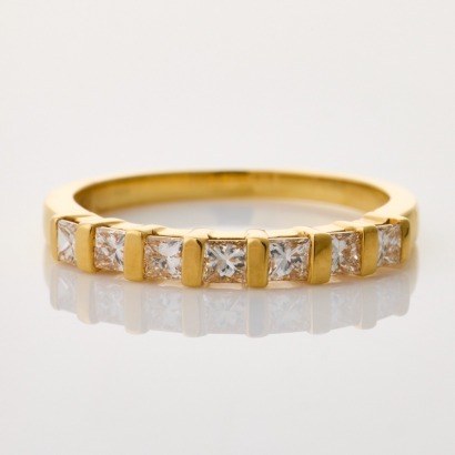 18ct Yellow Gold, .50ct Seven Stone Princess Cut Diamond Ring - Near new