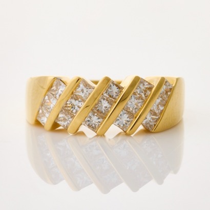 18ct Yellow Gold, 1.00ct Five Row Princess Cut Diamond Dress Ring - Near new