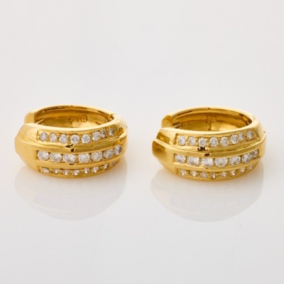 18ct Yellow Gold, .50ct Diamond Hoop Earrings - Near new