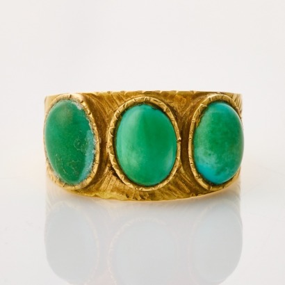 18ct Yellow Gold, Three Stone Turquoise Ring