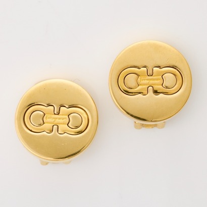Ferragamo, Vintage, Gold Plated Clip-on Earrings