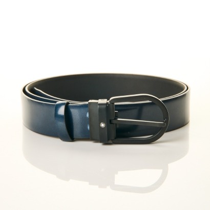Montblanc, Horseshoe Buckle, Blue Leather Belt, with Box - As new