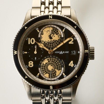 Stainless Steel, 42mm Montblanc 1858 Geosphere Black Dial Wristwatch with Box - As new