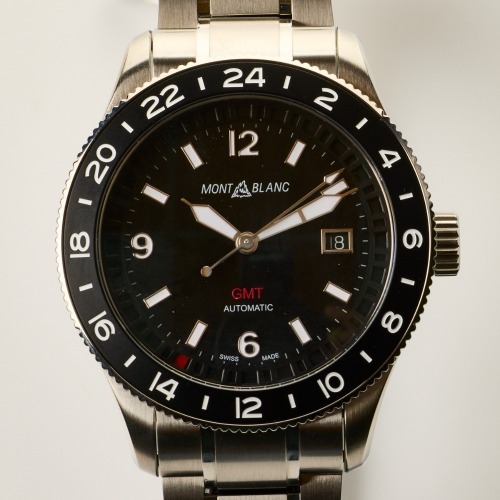 Stainless Steel, 42mm Montblanc 1858 GMT Black Faced Automatic Wristwatch with Box - As new
