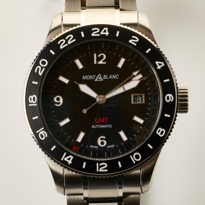 Stainless Steel, 42mm Montblanc 1858 GMT Black Faced Automatic Wristwatch with Box - As new