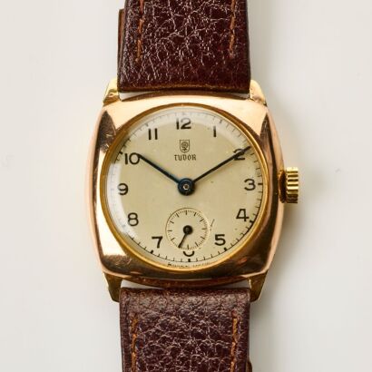 9ct Yellow Gold, 28.5mm Tudor Wristwatch with British Stolkace Case, Hallmarked Chester, circa 1946