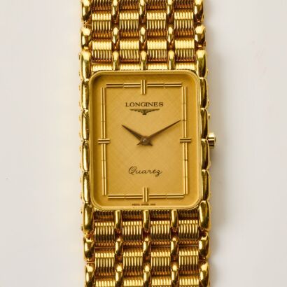 Gold Plated, 24mm Longines Quartz Square Integrated Bracelet Wristwatch