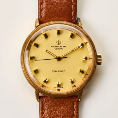 Gold Plated, 35mm Farve Leuba Sea-Chief Hand-Wound Wristwatch, circa 1960's