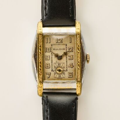 White / Yellow Gold Plated, Bulova Art Deco Hand-Wound Wristwatch, circa 1930's