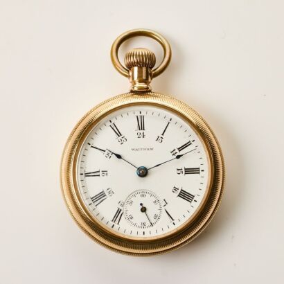 10ct Gold Filled, 55mm Waltham Pocket Watch with Stag Engraving, circa 1905