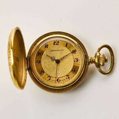 Gold Plated, 36mm Caravelle (Bulova) Hunter Fob Watch, circa 1960's - 1970's