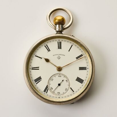 Sterling Silver, 48mm Rotherhams Open Face 3/4 Plate Pocket Watch, circa1898