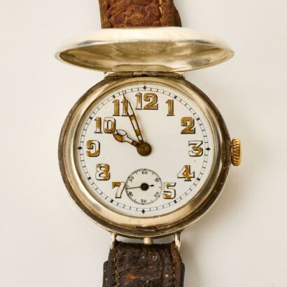 Silver, Rare, Antique Wilsdorf & Davis Pre-Rolex Trench Wristwatch, circa 1916