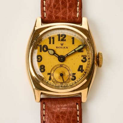9ct Yellow Gold, 29mm Rolex Super Balance Cushion Shaped Hand-Wound Wristwatch, circa 1937