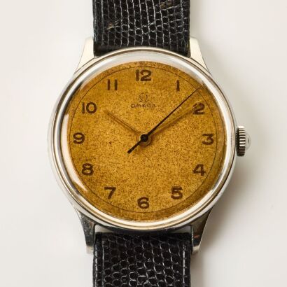 Stainless Steel, Vintage, 35mm OMEGA Jumbo Tropical Dial Wristwatch, circa 1944
