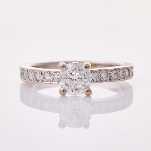 18ct White Gold, Modern, 1.00ct Diamond / .32ct Diamond Ring, IGI certified