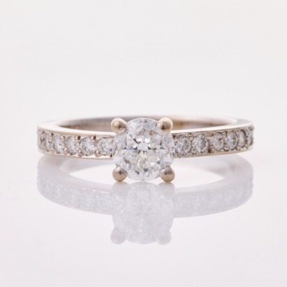 18ct White Gold, Modern, 1.00ct Diamond / .32ct Diamond Ring, IGI certified