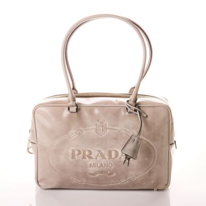 Prada, Vintage, Grey, Spazzolato Logo Bauletto Bag