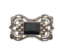 Silver Marcasite and Onyx Brooch