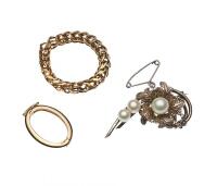 Two 14ct Gold Items and Silver Pearl Brooch