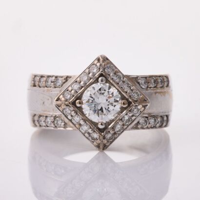 18ct White Gold, Modern, .64ct / .42ct Diamond Cluster Ring, GIA certified