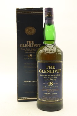 (1) The Glenlivet 18 Years Old Dark Label George Smith's Original 1824 Pure Single Malt Scotch Whisky, 43% ABV, 1000ml (GB)