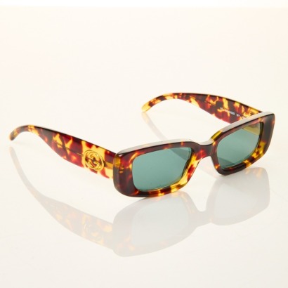 Gucci, Vintage 1990's, Tortoise Shell, Rectangle Frame Sunglasses