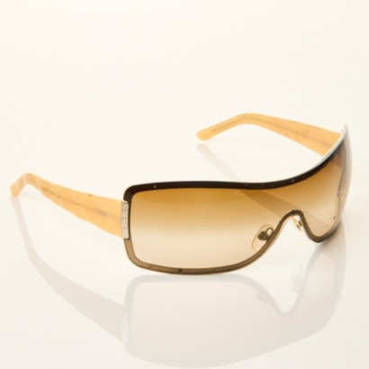 Chanel, Beige / Brown Gradient Quilted Shield Sunglasses with Box