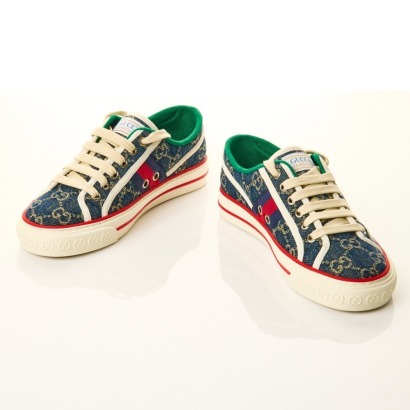 Gucci, GG Blue Denim 1977 Tennis Sneakers, Size 34 1/2 with Box - As New