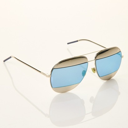 Christian Dior, Split Aviator Silver Mirror Sunglasses with Case
