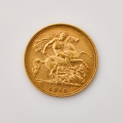 1915 Half Sovereign Coin, of 19.3mm in Diameter