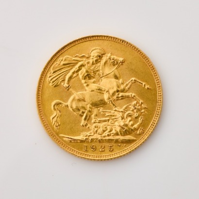 A full, 1925 Sovereign Coin, of 22mm in Diameter