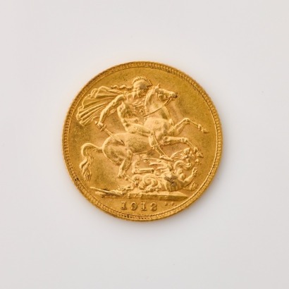 A full, 1913 Sovereign Coin, of 22mm in Diameter