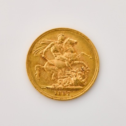 A full, 1887 Sovereign Coin, of 22mm in Diameter