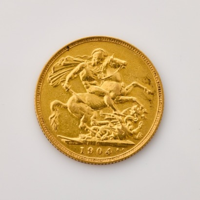 A full, 1904 Sovereign Coin, of 22 mm in Diameter