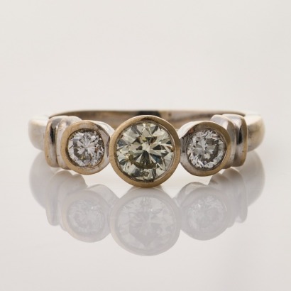 18ct White Gold, .87ct Three Stone Diamond Ring