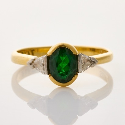 18ct Yellow Gold / Platinum, 1.00ct Dark Green Tourmaline / .20ct Diamond Ring