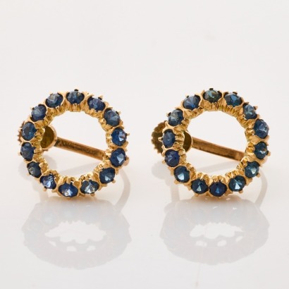 14ct Rose / Yellow Gold, 13mm Sapphire Circle Stud, Screw On Earrings