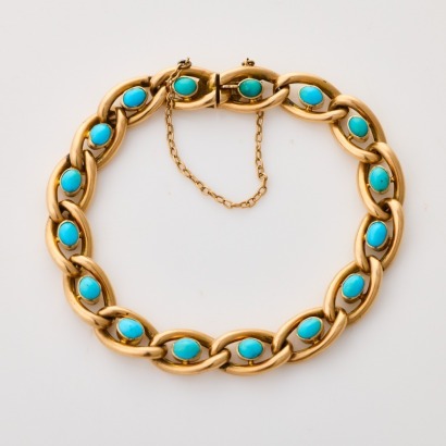 15ct Rose Gold, Antique Victorian, Hollow Link Turquoise Bracelet