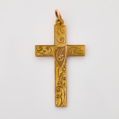 9ct Yellow Gold, Engraved Cross Pendant