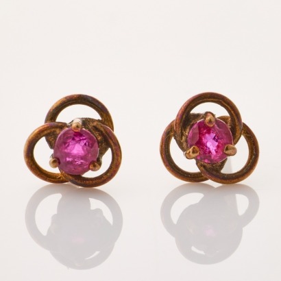 9ct Rose Gold, 3.15mm Round Mixed Cut Ruby Earrings