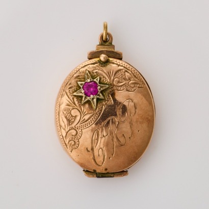 9ct Rose Gold, Synthetic Ruby Locket