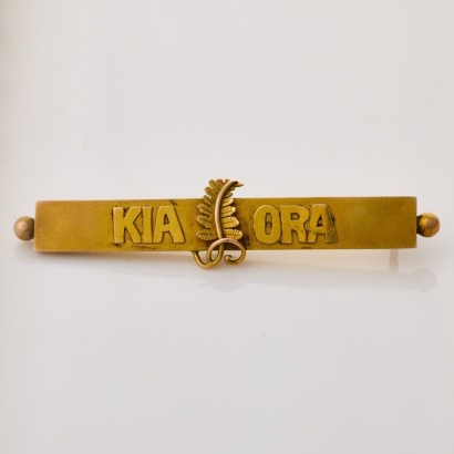 9ct Yellow Gold, 'Kia ora' Bar Brooch